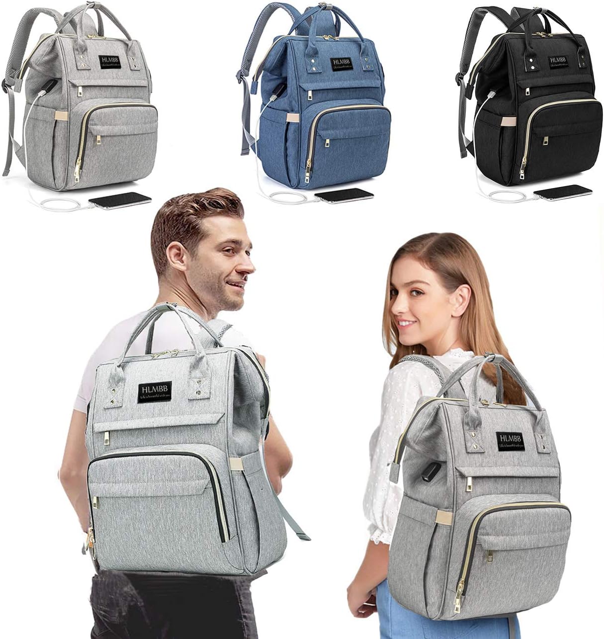Diaper Bag Backpack for Mom Waterproof Large Space Capacity Organizer Travel Portable For Newborn Girl Boy Girls Boys Kids Babies Toddlers Phone Usb Charging Port Toy Accessory Stuff Insulated Pocket Diaper (1.gray)
