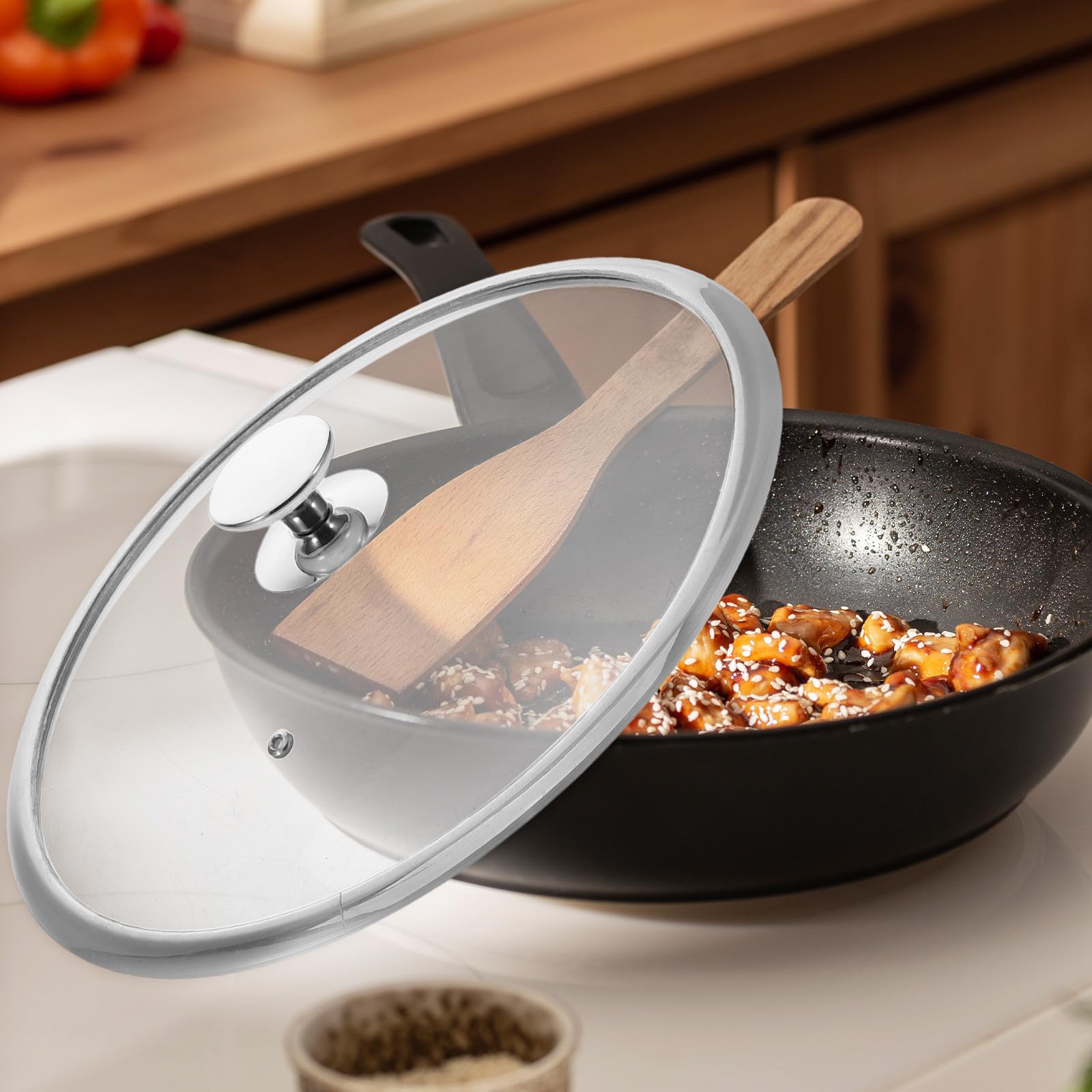 Cubierta de olla y sartén de acero inoxidable de 34 cm, versátil y simple, apta para cocina