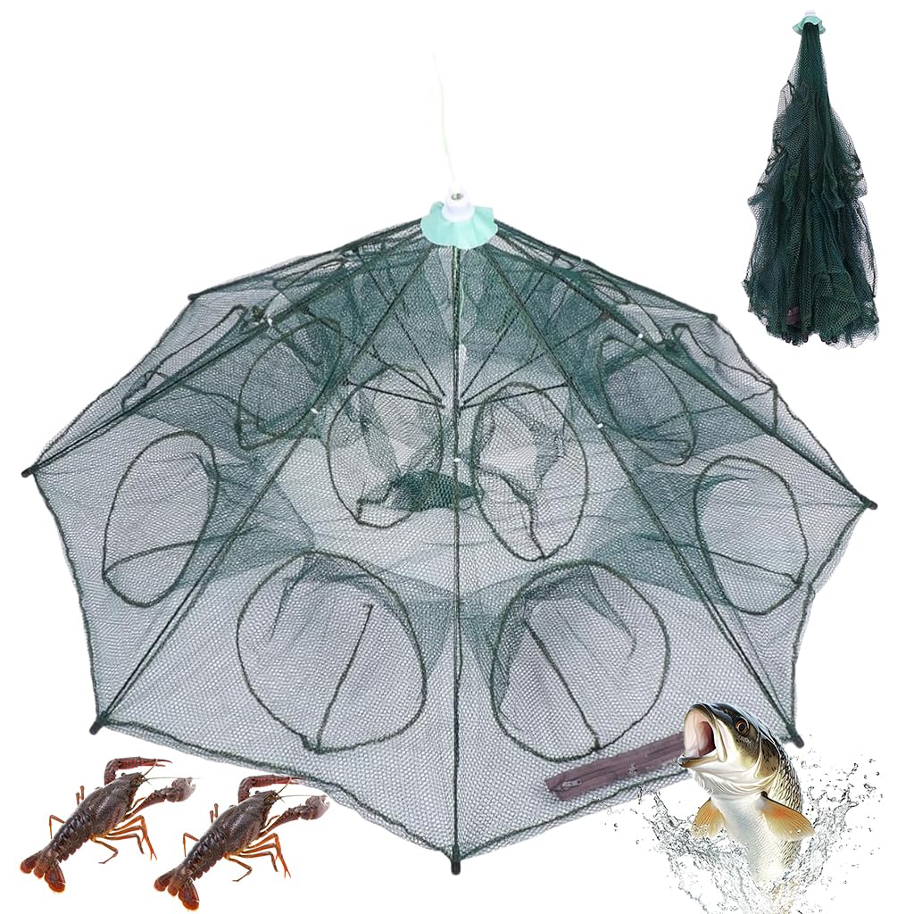 Proberos® Foldable Fishing Net with Reinforced Ribs 24-Hole Fish Trap, Portable Nylon Lobster Crab Trap Cage Basket Tool for Fishing-image-40