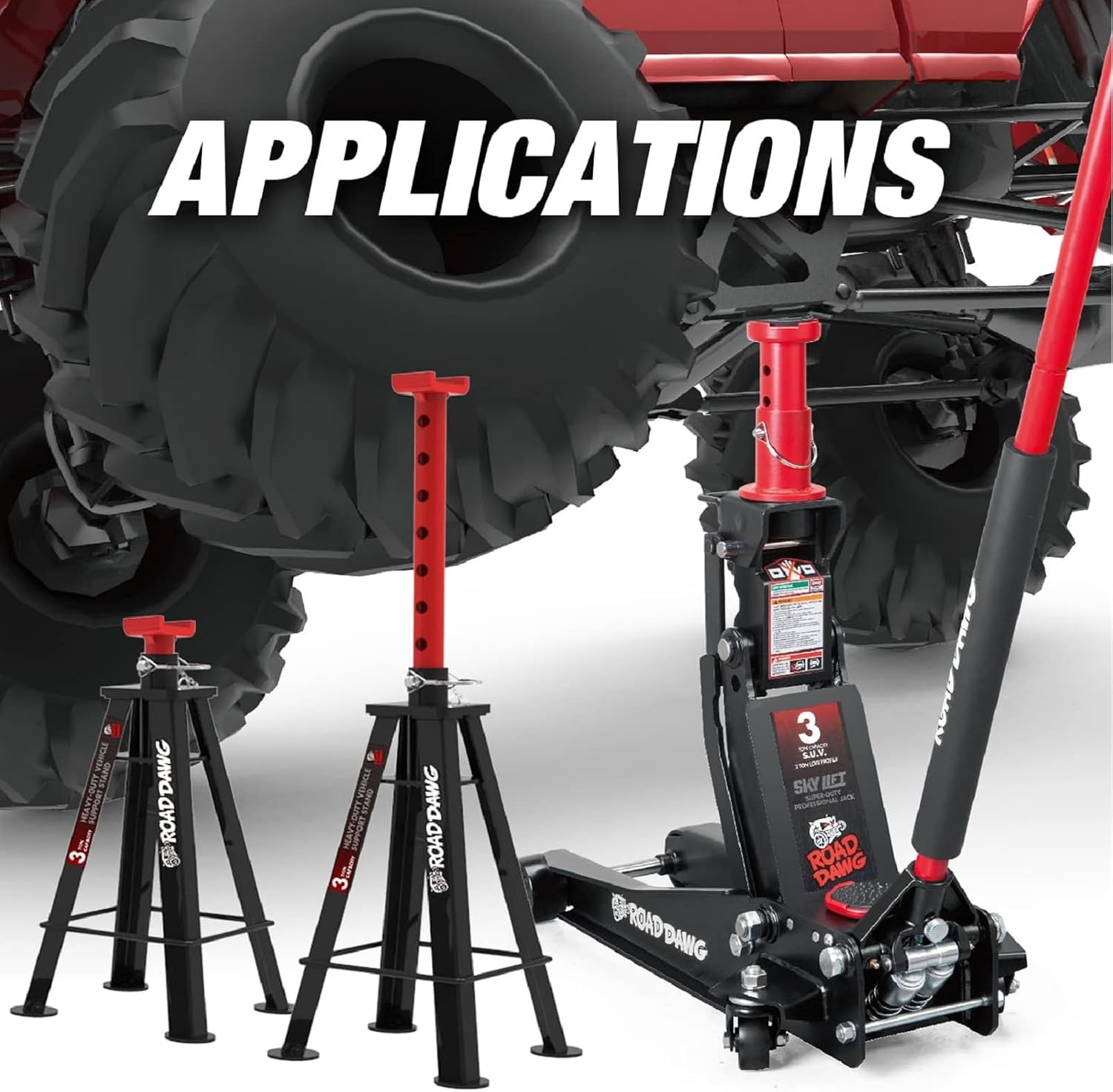 Road DAWG Hydraulic Low and High Profile Professional Grade Foldable Garage Service/Floor Jack with Quick Lift Pump, 3 Ton (6,600 lb) Capacity, Black