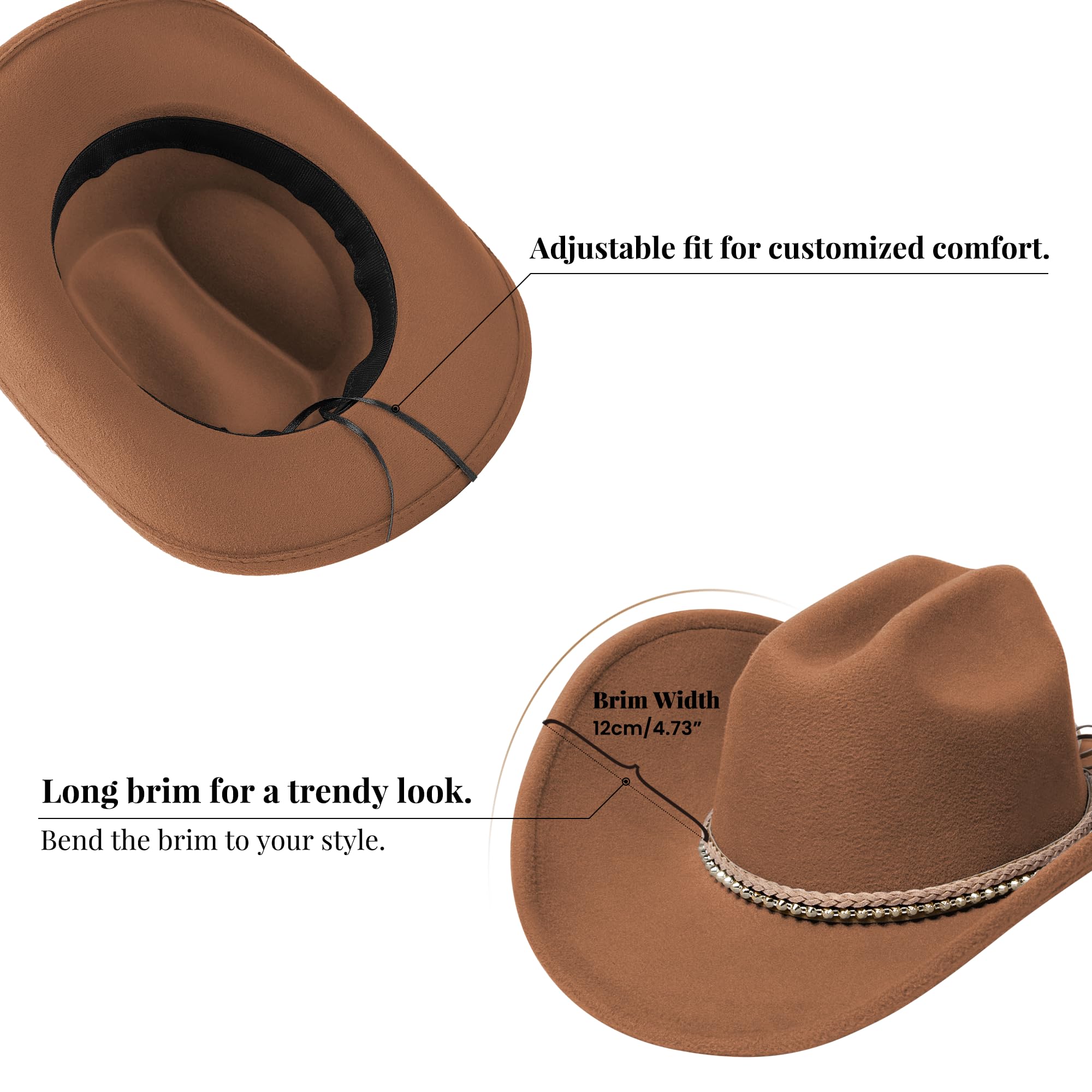 Cappelli da cowboy per donne e uomini con tesa larga in feltro cappelli western per cowgirl e cowboy