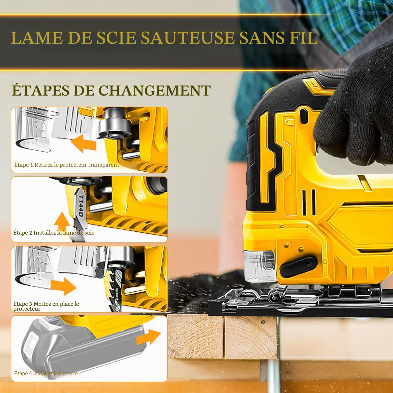Scie sauteuse Dewalt 18/20 V, 400 W, 2900 tr/min, coupes biseautées 45°, 3 actions orbitales, lames pour droite/courbe/cercle