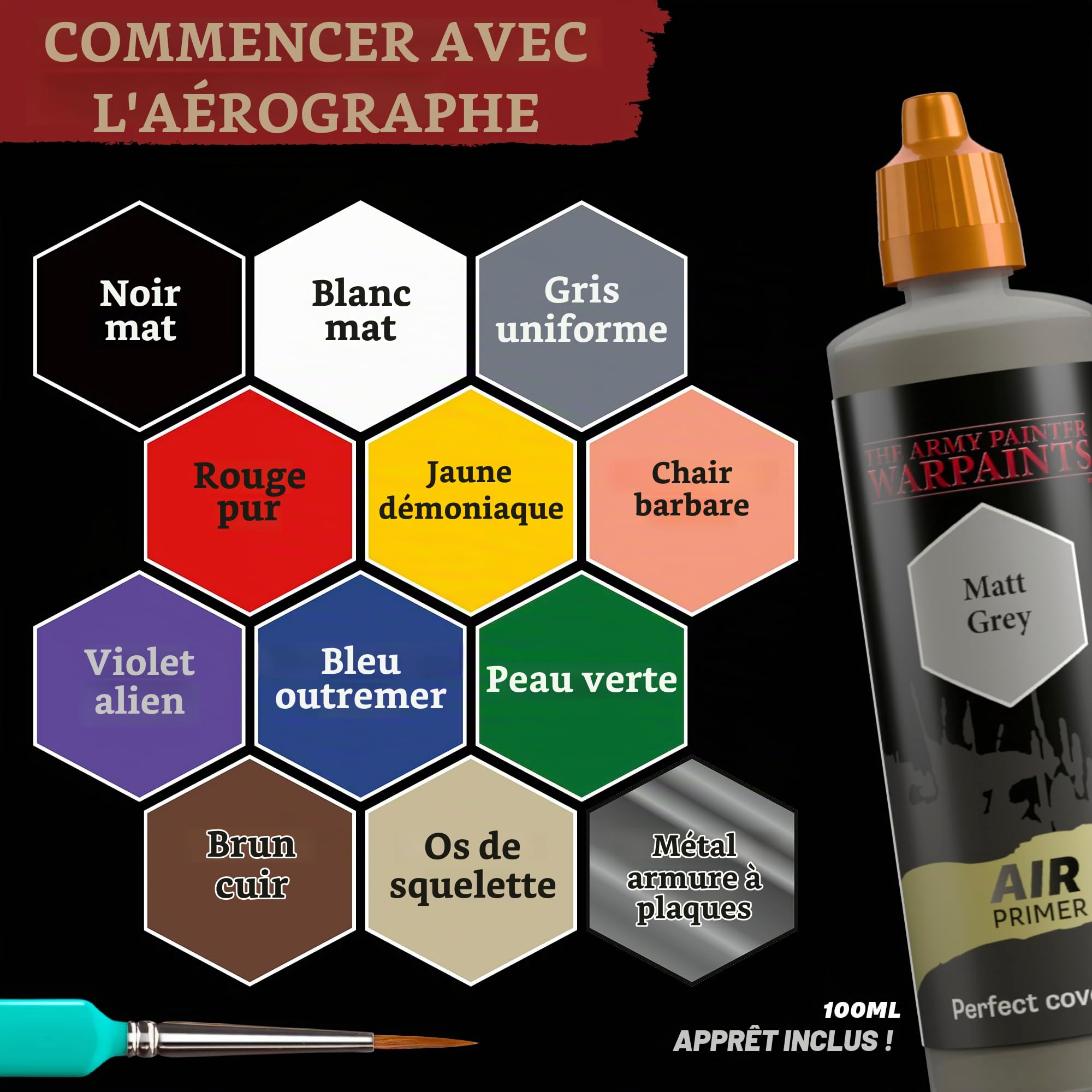 The Army Painter, Airbrush Starter Bundle, avec Air Starter Set et DipIt | Air Starter Set, pinceau DipIt, Air Anti-Shine Varnish, Airbrush Cleaner et médium, pour DnD et Warhammer