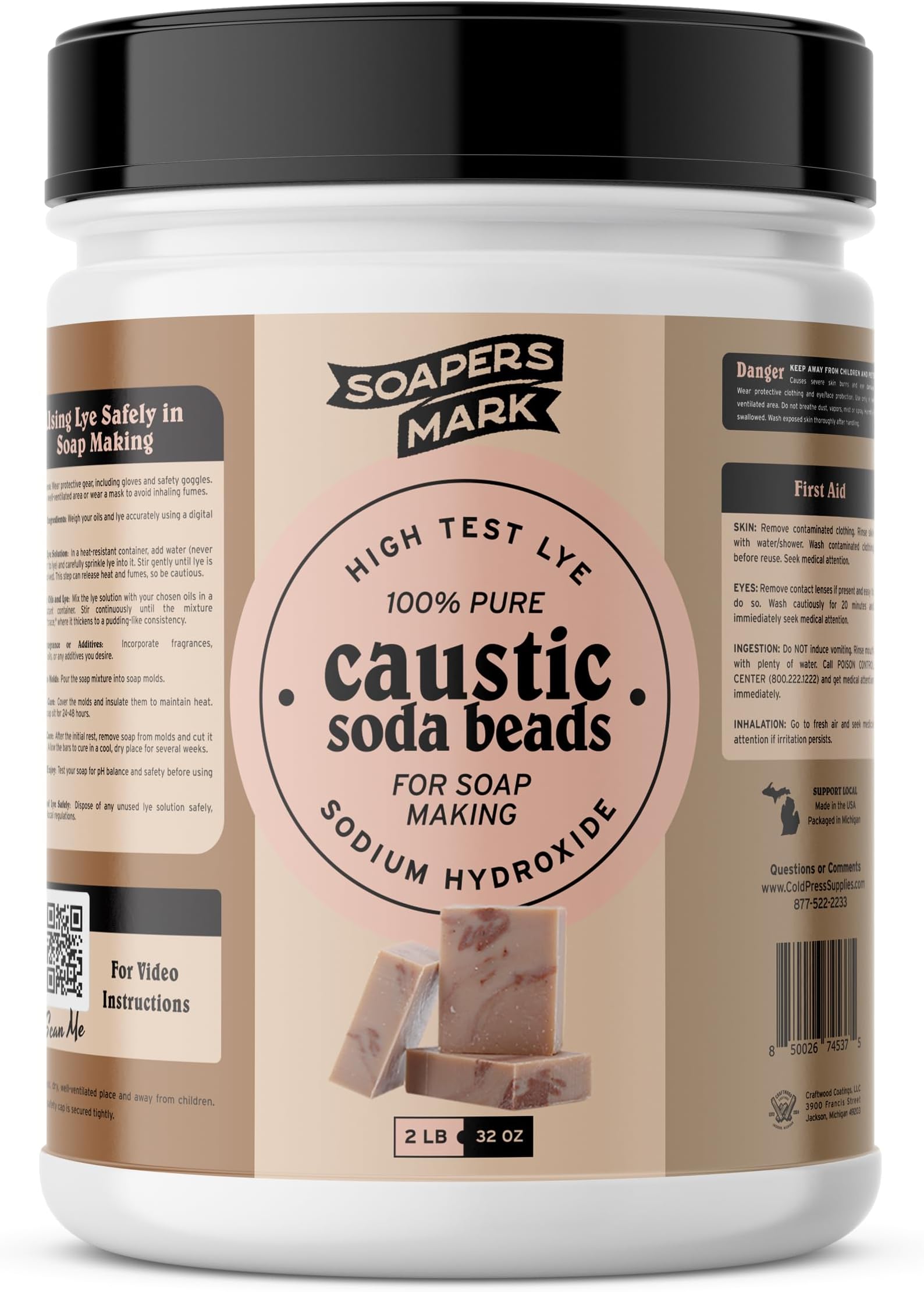 Caustic Soda Beads for Soap Making - 100% Sodium Hydroxide - High Test Lye (2 lbs)