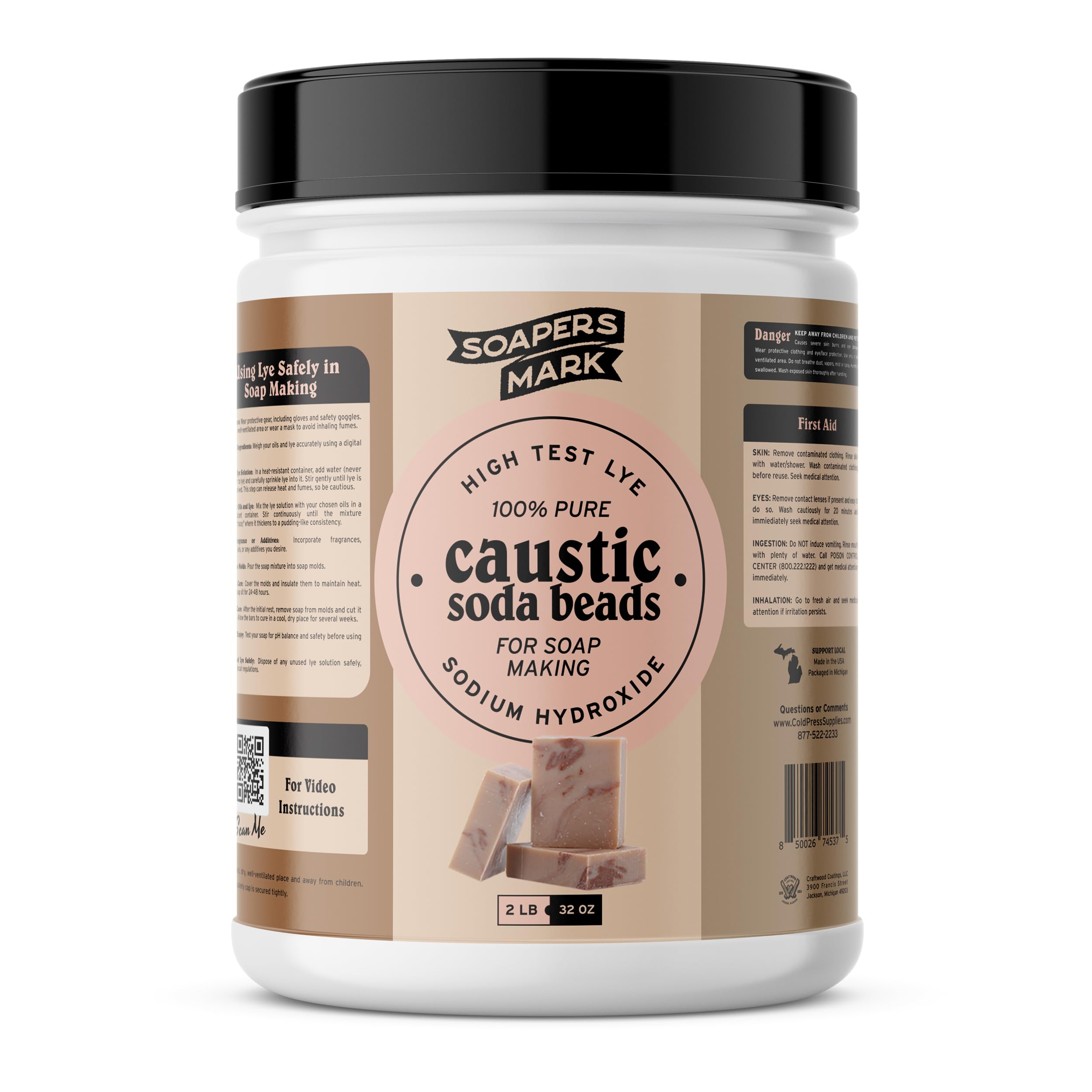 Caustic Soda Beads for Soap Making - 100% Sodium Hydroxide - High Test Lye (2 lbs)