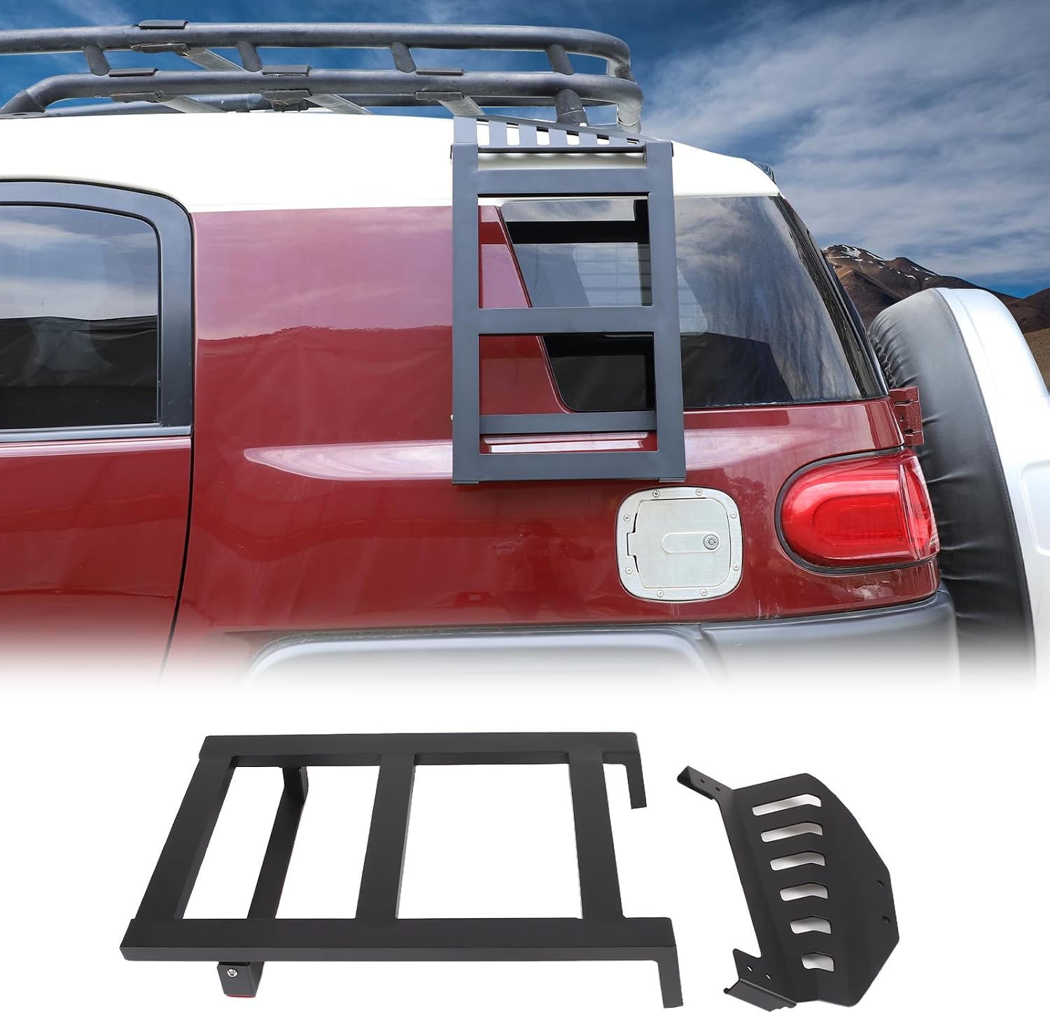 Rear Window Side Ladder Compatible with Toyot@ FJ Cruiser 2007-2021, Car Aluminum Roof Rack Ladder, Back Side Window Ladder Mount Bracket Accessories (Left Side)