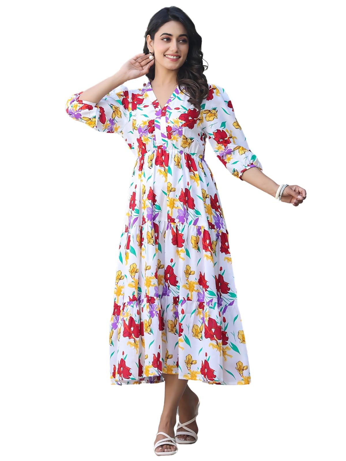 Leriya Fashion Women's Rayon Casual Below The Knee Western Dress (Lf-W.Dress-Wd1317_Multi Multicolour