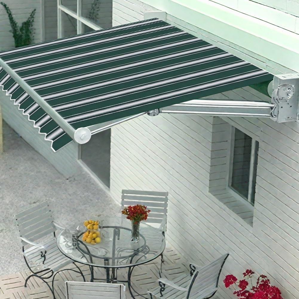 Zapasowa tkanina markizy na wysuwane markizy od 3 m do 5,5 m, osłona przeciwsłoneczna do ogrodu, na balkon i patio (zielona, 3 x 1,5 m)