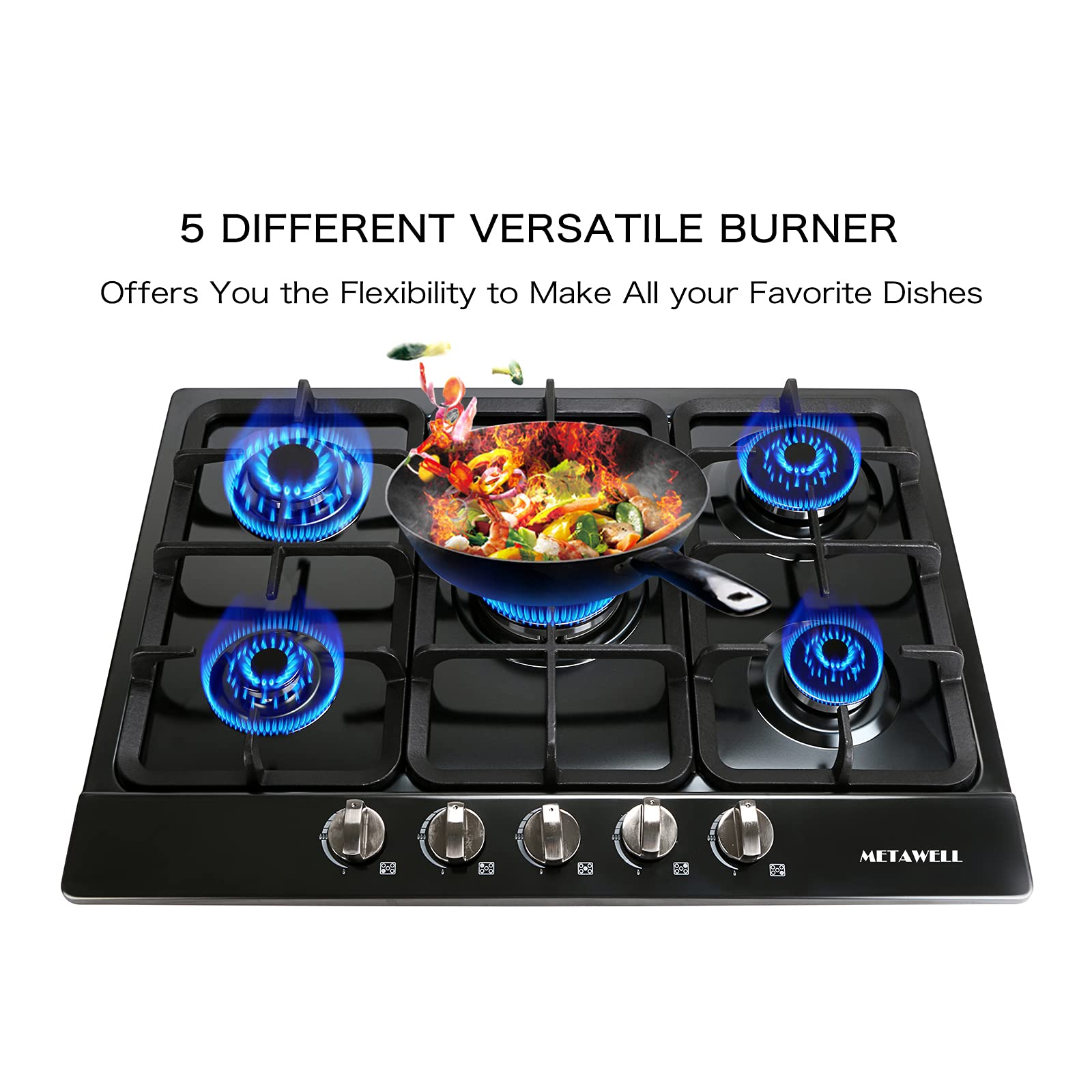 Buy METAWELL 27 inch Gas Cooktop 5 Burner Built In Gas Cooktop, Black