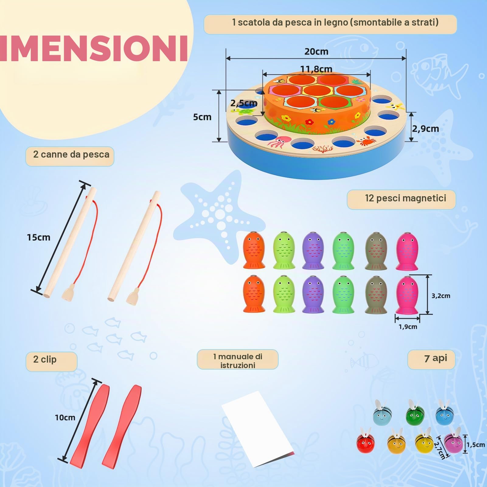 Uping Giochi Montessori Giocattolo di Legno Gioco di Pesca Magnetico Giochi Bambino 3 Anni e più Giocattoli Bambino Educativi Regalo Ragazzi Ragazze