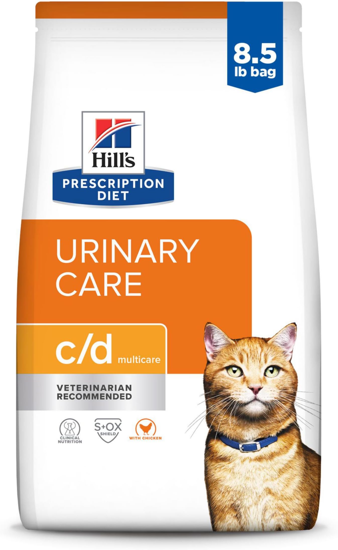 HILL'S PRESCRIPTION DIET c/d Multicare Urinary Care with Chicken Dry Cat Food, Veterinary Diet, 8.5 lb. bag (Packaging May Vary)