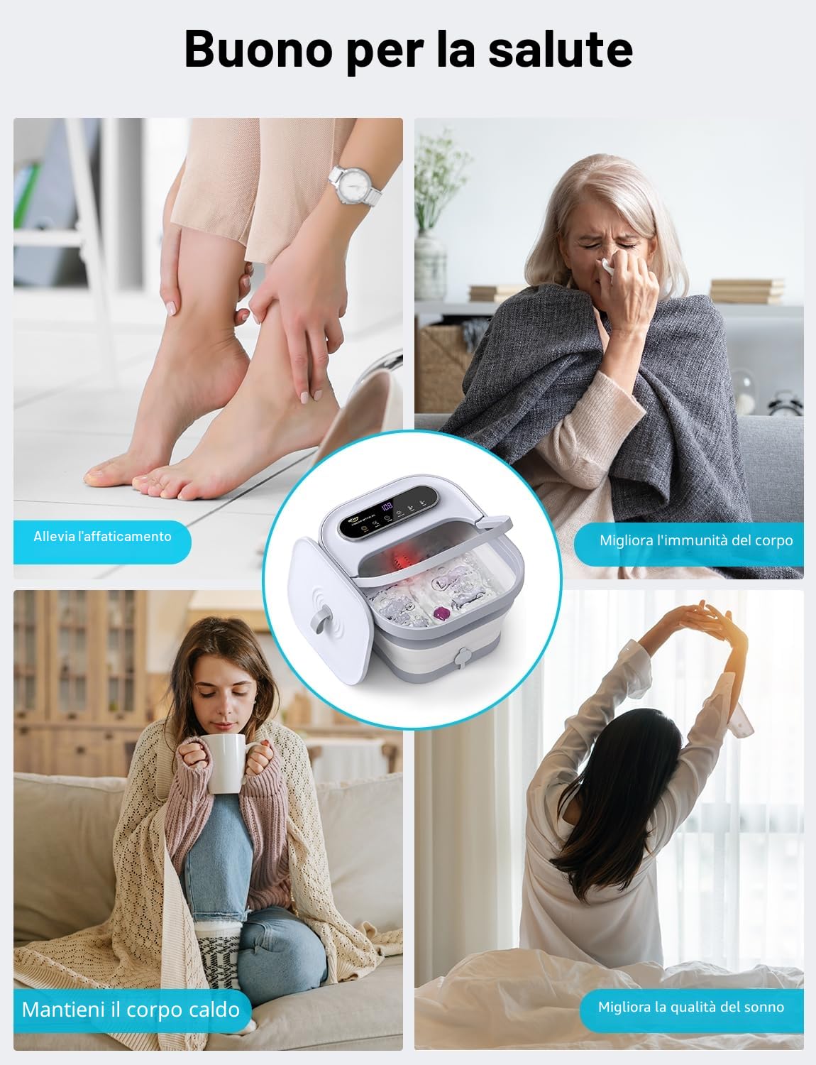 ALLJOY Pediluvio Massaggiatore Piedi Pieghevole, Termica Foot Spa per Alleviare Il Dolore, Idromassaggio Piedi 24 Temperatura, Pietra Pomice, 6 Timer, 6 Rulli Massaggianti, Luce Rossa Regali di Natale