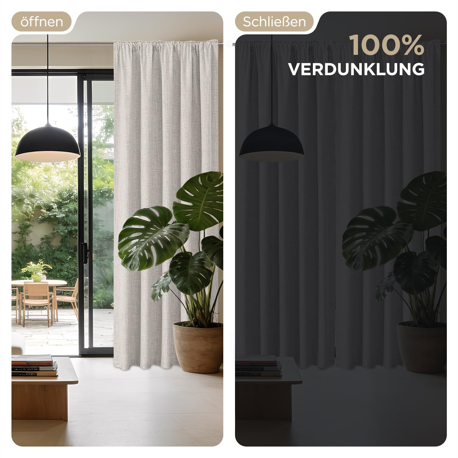 Joydeco 100% Verdunkelungsvorhänge Leinen Gardinen mit Kräuselband 2er Set H137xB132cm Grauweiß – Bild 5
