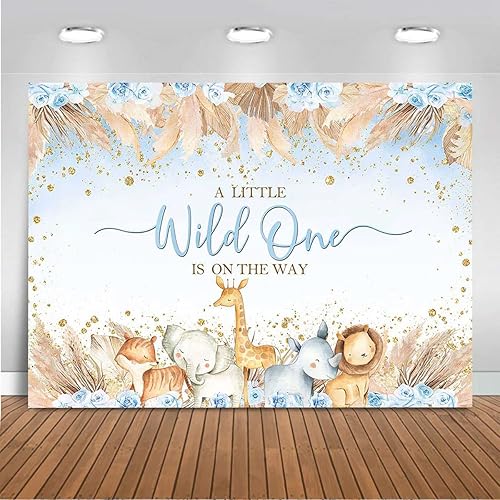 Mocsicka Telón de fondo para baby shower de safari para niñas, diseño bohemio, animales de la selva, un poco salvaje, uno está en el camino, vinilo