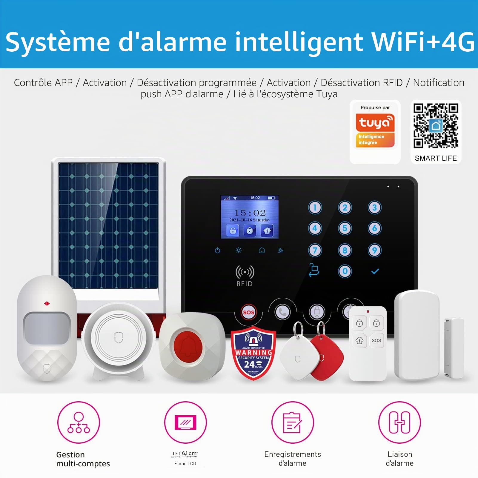 Wolf Guard W4Q-W06 Kit Alarme Anti-cambriolage WiFi 4G sans Fil, Noir
