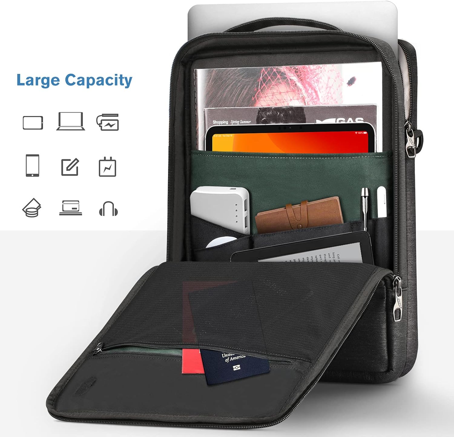 FINPAC 14-inch Laptop Shoulder Bag, Protective Computer Carrying Case Compatible with 15.3" MacBook Air M5/M4/M3/M2, 15-16" MacBook Air/Pro, Surface Laptop/Book, 14" HP/Dell/Acer/Chromebook, Black