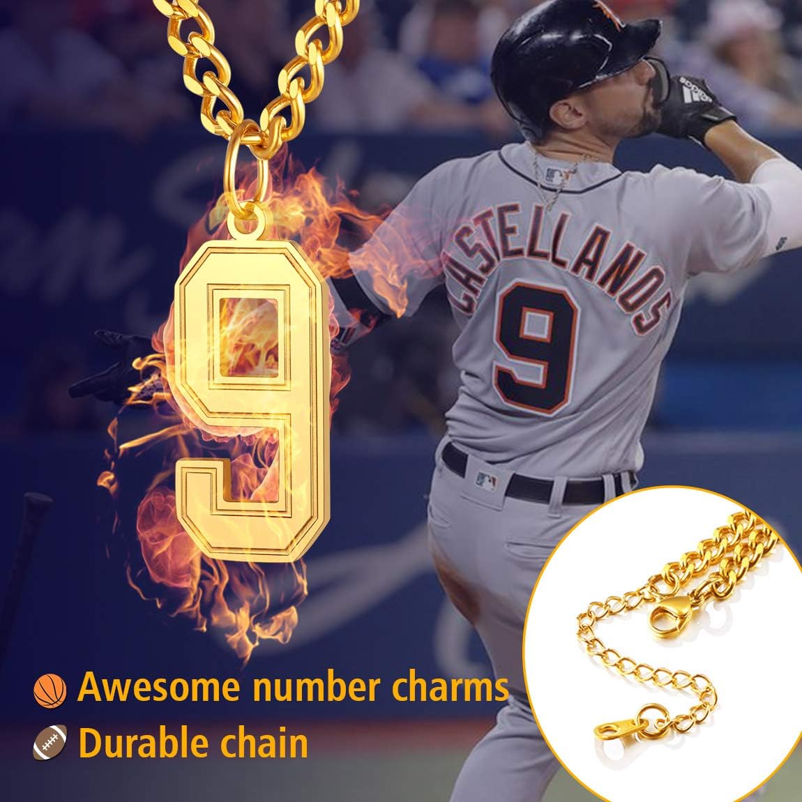 Miniatura 2 de ChainsPro Puede grabar collar de número de jersey de 0 a 9 para hombre joyería de equipo de béisbol baloncesto fútbol cierre duradero acero