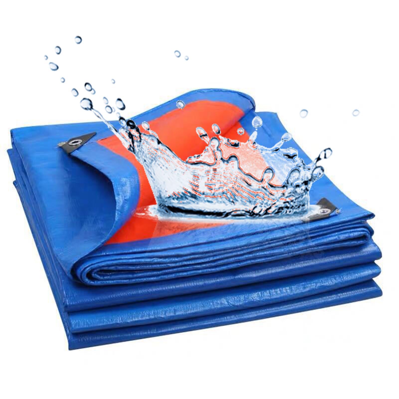 Strapazierfähige PE-Gewebeplane, 10 x 10 m, wasserdichte Mehrzweck-Kunststofffolie für Zuhause, Boot, Auto, Camping, Blau/Orange
