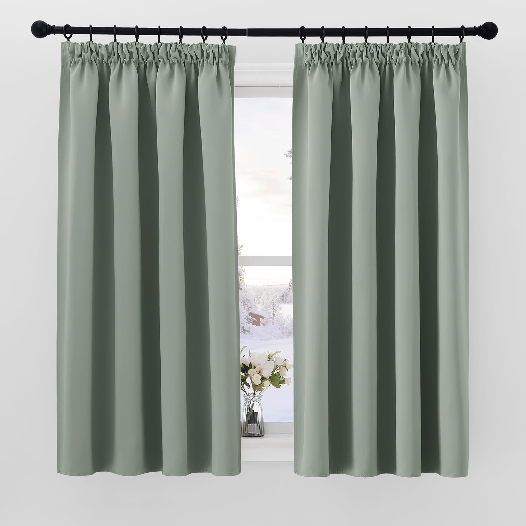 PONY DANCE Sage Green Blackout Thermal Curtains