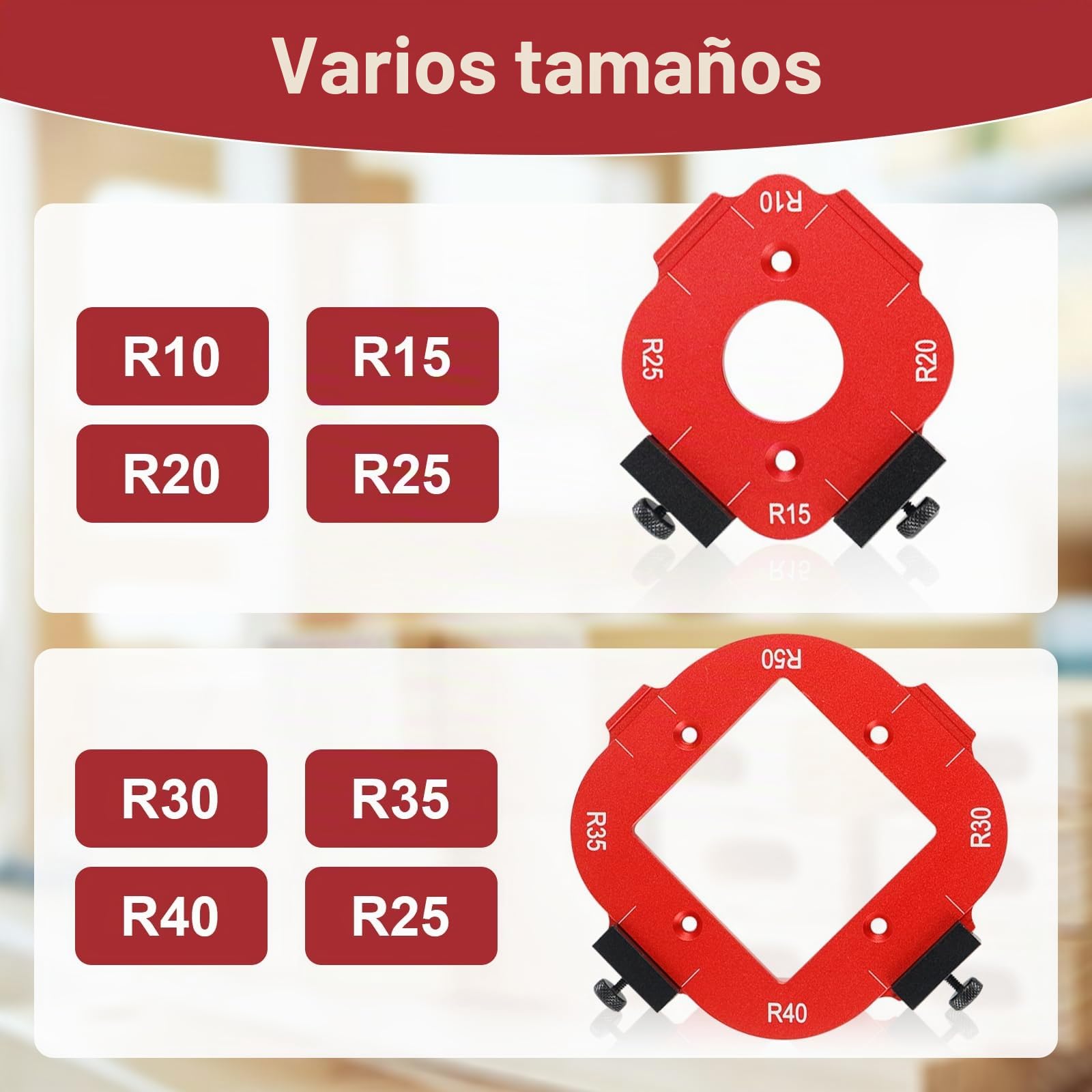 2 Piezas Plantillas de Radio de Esquina R10-R50 para Router, 4 en 1 Router Radio Plantilla Rápida, Router Plantilla Router con Cortador de Ranura para Carpintería DIY