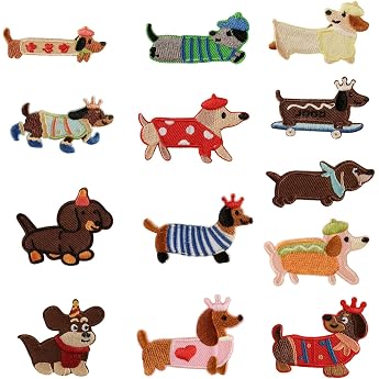 Pack of 13 Iron-On Patches Dachshund Iron-On Patches for Textiles Dachshund Stickers Dachshund Collection Iron-On Stickers Various Dachshund Patterns for Jeans Clothing Hat Backpack Canvas