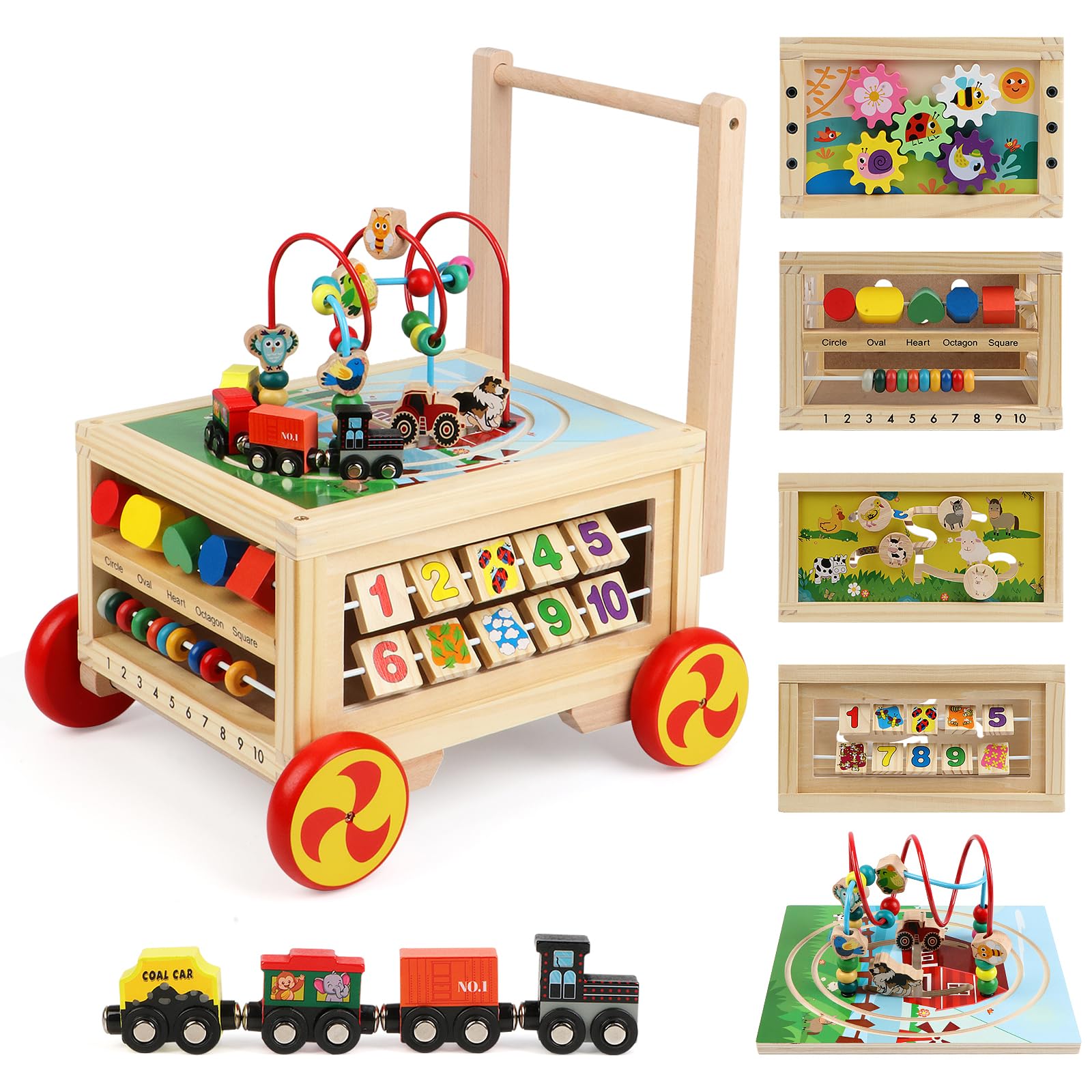 KABENFIS Wooden Track Activity Cube with wheels for Boys and Girls