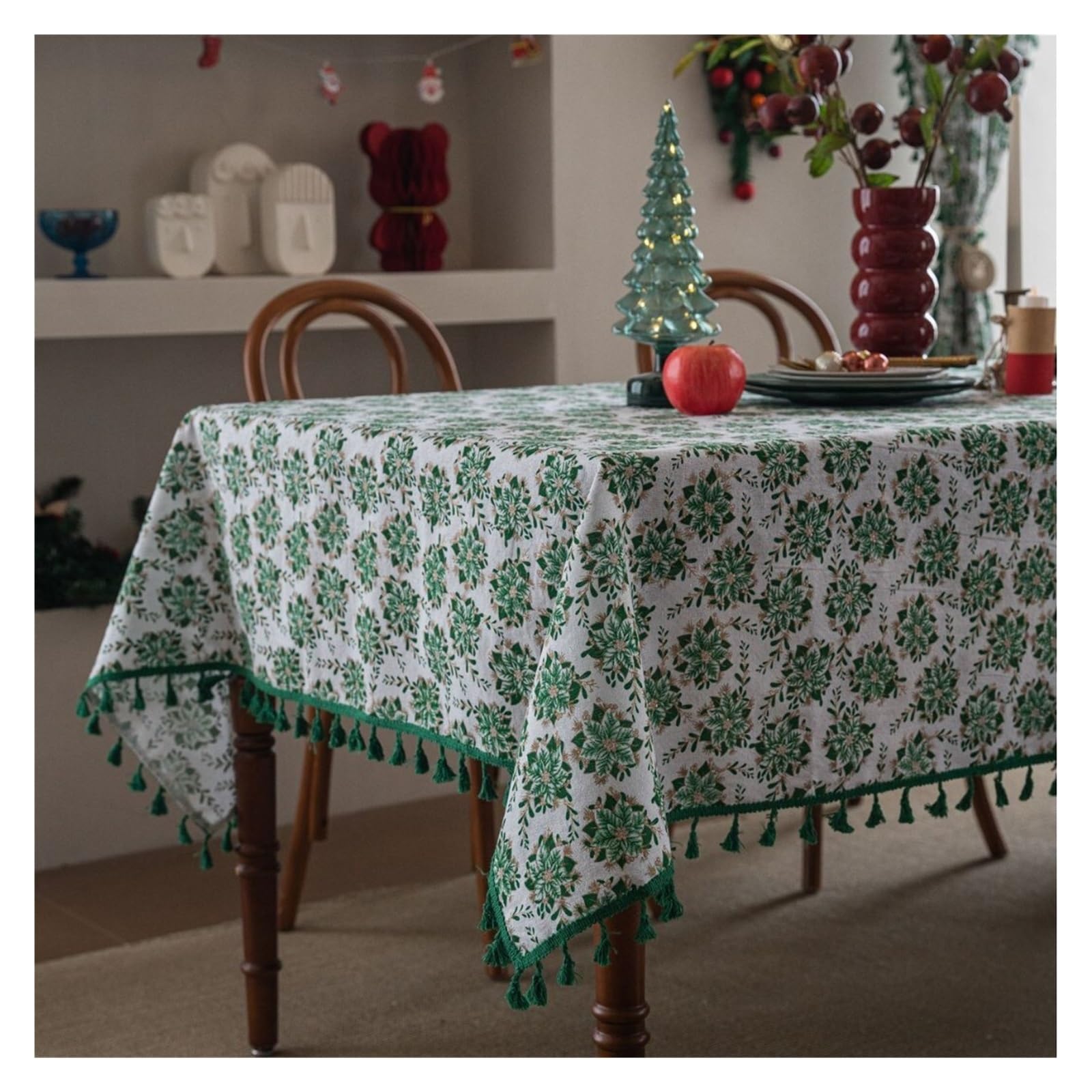 HYFEUOKF Christmas Floral Gold Foil Green Tablecloth