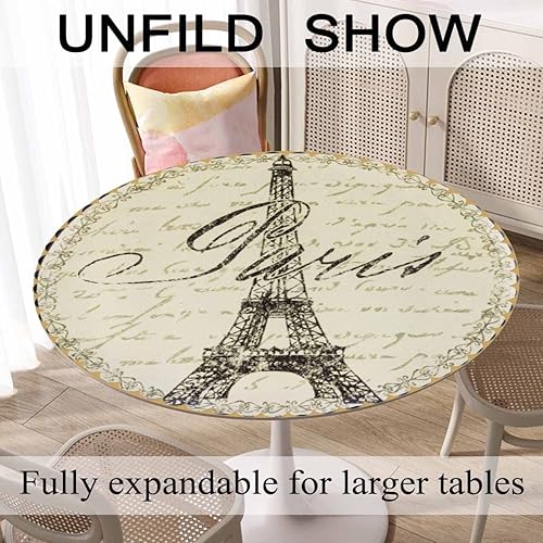 Miniatura 6 de Yibeas Mantel temático de París de 60 pulgadas de diámetro, redondo, decoración de pared Eiffel, manteles para comedor, cocina, bodas y fiestas