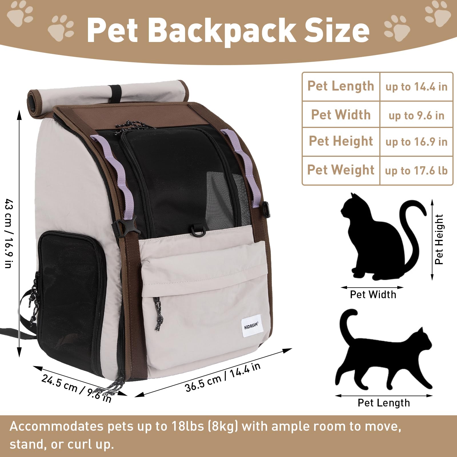 ETIAL Pet Carrier Backpack for Cats and Small Dogs, Bubble Backpack with Front Expandable Lounge, Airline Approved Comfortable Ventilated Travel Carrier for Pets Up to 18lbs (Light Grey) - image 2