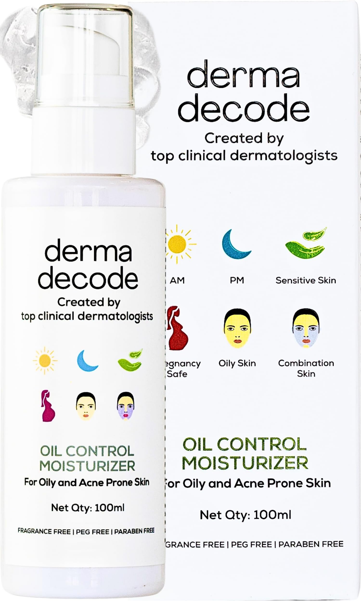 Oil-Control Face Moisturizer for Oily & Acne Prone Skin | Oil Free Moisturising Gel, Lightweight, Matte, Non-Greasy Moisturiser - 100 ml