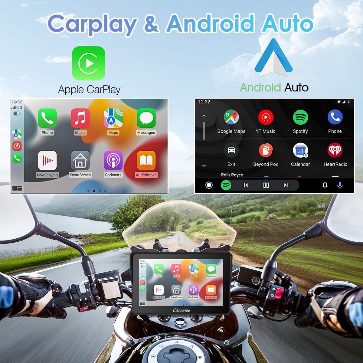Carpuride W702 Schermo CarPlay Moto 7" Touchscreen Impermeabile GPS Bluetooth