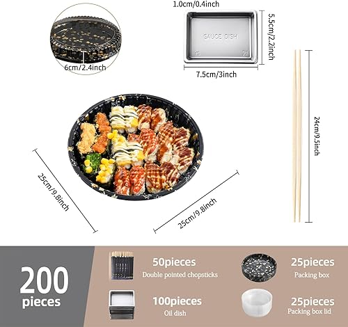 Miniatura 8 de Sbirdbao Juego de vajilla desechable para 50 recipientes de sushi con tapas de 8.6 x 3.6 pulgadas, cajas desechables para sushi para llevar, 50