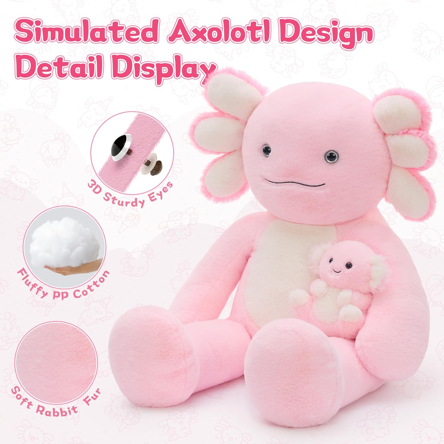 MorisMos Giant Plush Axolotl Stuffed Animals,39" Big Mama and Baby Stuffed Axolotl Toys for Kid Girl Boy Adult,3ft Large Salamander Stuffed Animals Gift for Birthday Baby Shower Decor Christmas