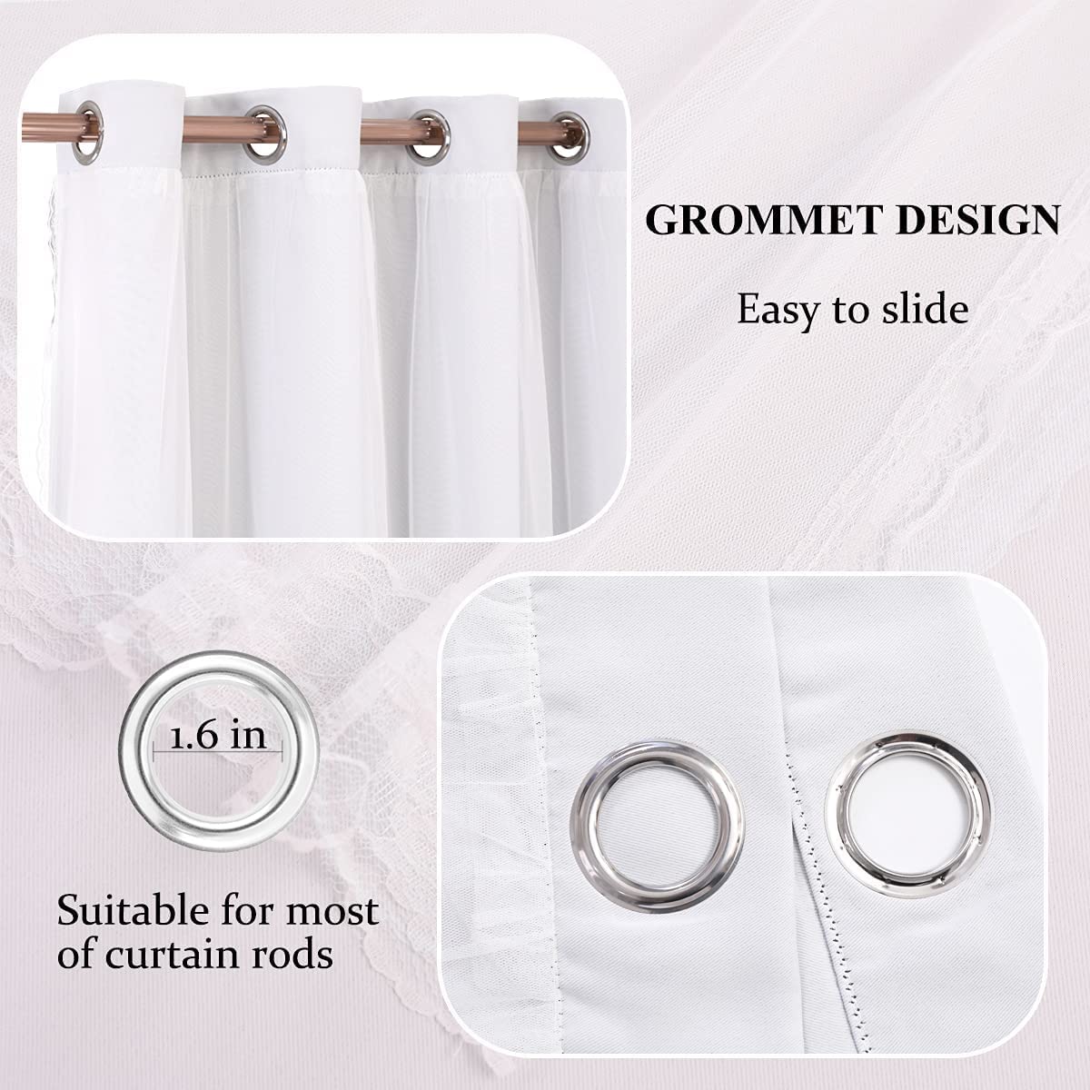 SOFJAGETQ 90 Inch Length Double-Layered Curtains- Mix and Match Blackout Curtains with White Sheer Voile for Bedroom and Living Room 52 x 90 inch - Image 4