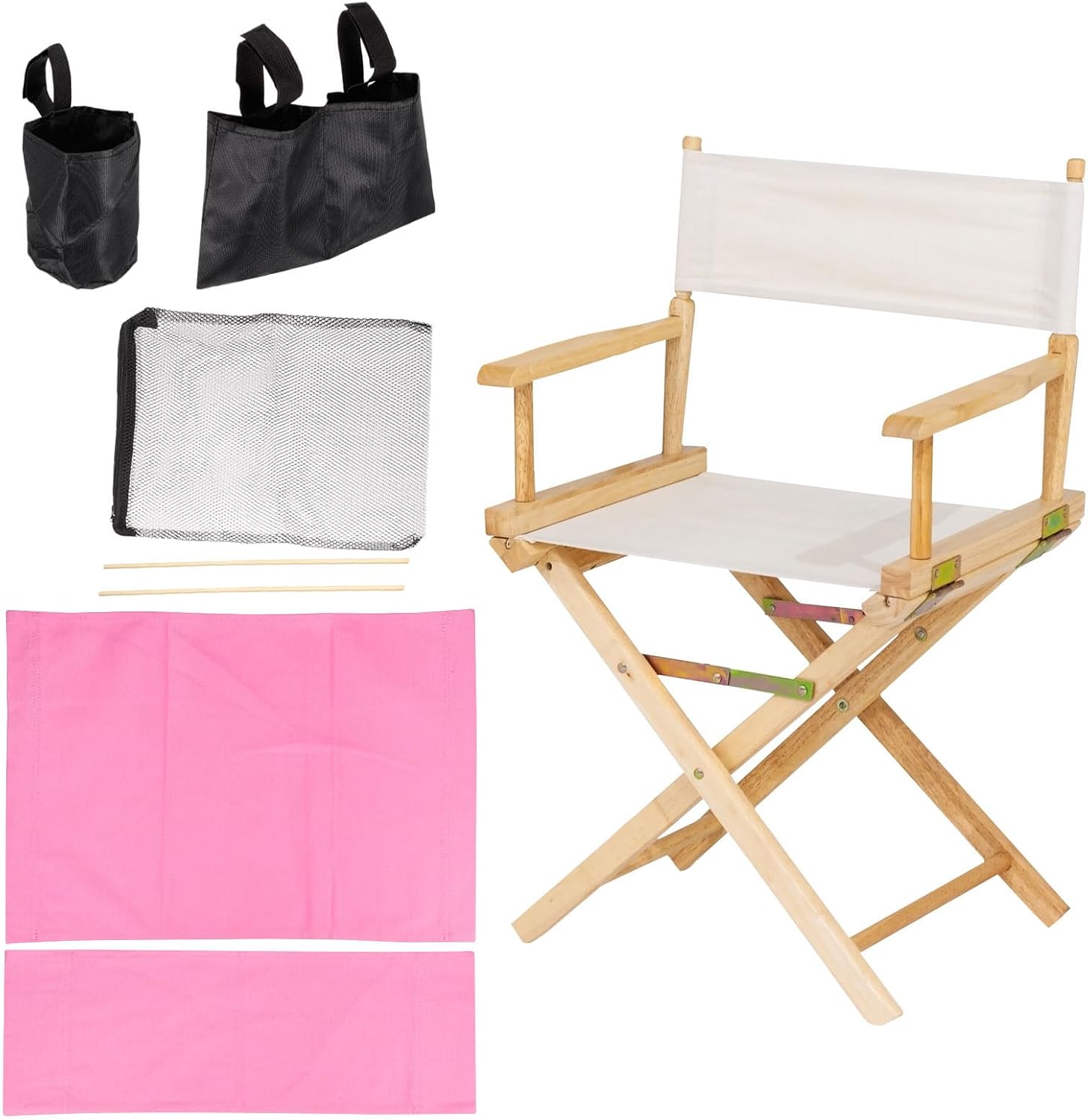 YOKIVE 5-in-1 Chair Accessories Set, Chair Canvas Cover Kit Carrying Storage Bags Hanging Mesh Bag, Great for Director Chairs Replacement (Pink)