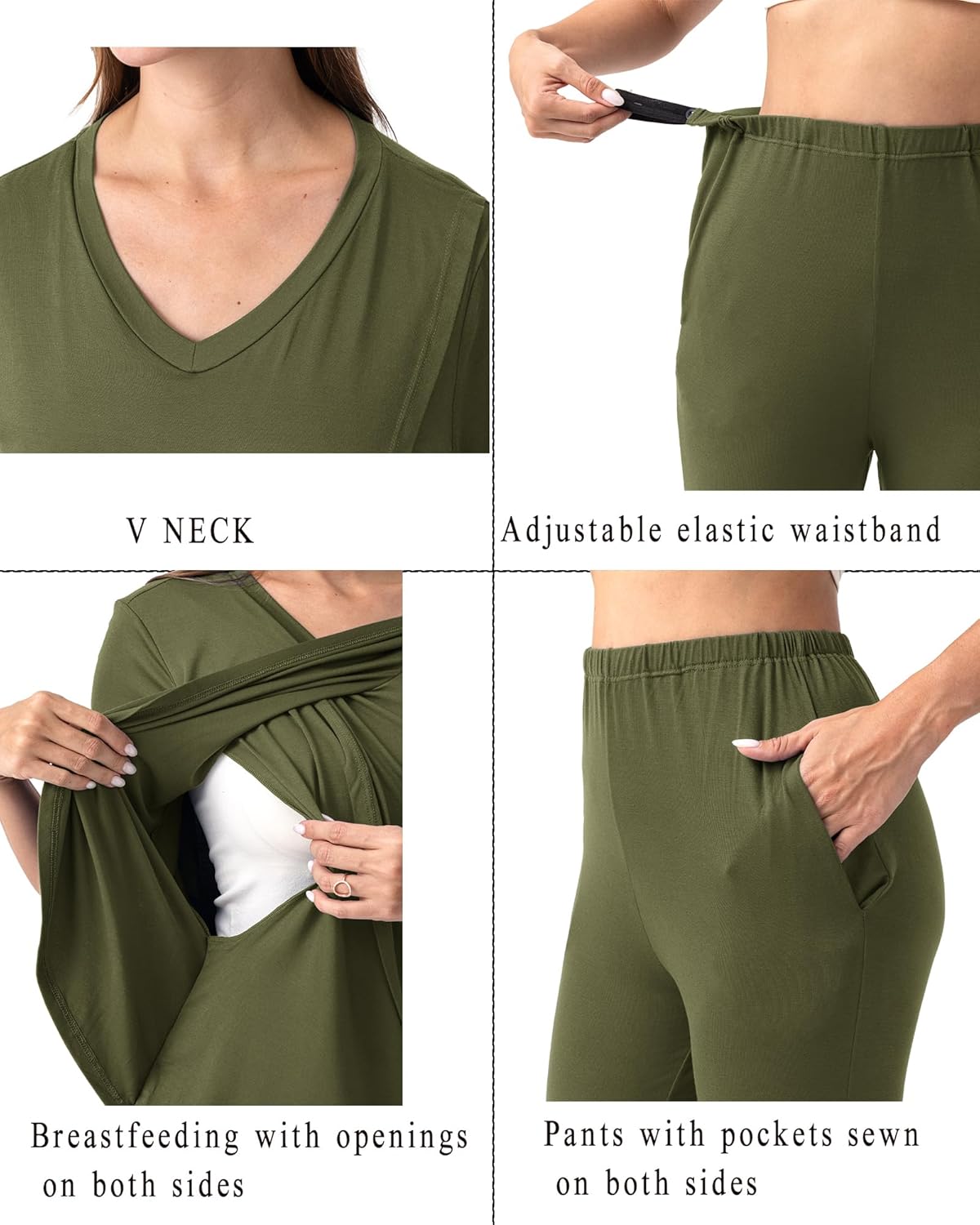 Rnxrbb V Neck Nursing Pajamas Set 3 Pack Postpartum Pjs Breastfeeding Sleepwear for Women Double Layer with Pockets - Image 4