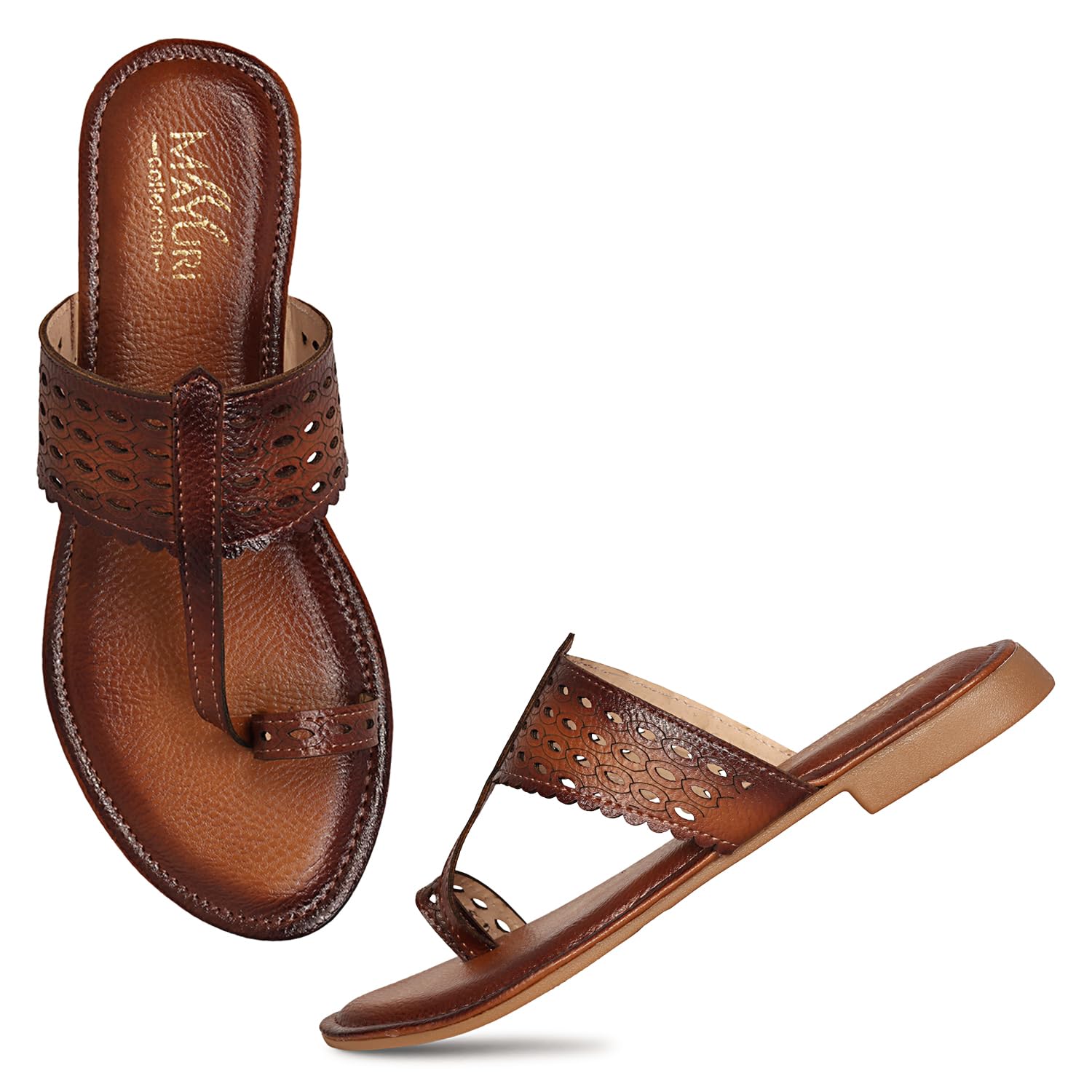 Sandals for Woman Kolhapuri Chappal Flat | Two-Tone Leatherette Ethnic Sandals with Toe Ring | Handmade Traditional Slip-On Slippers, Comfortable Ladies Footwear-picture-41