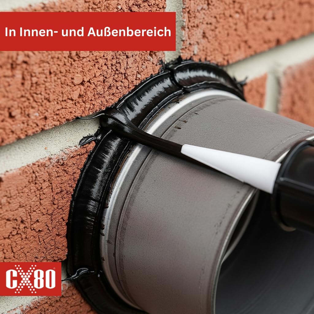 CX80 | Silicone professionale • Ecologico – sigillante nero, elastico e privo di solventi, forte adesione su superfici ruvide, resistente a olio e temperatura, applicatore da 210 ml