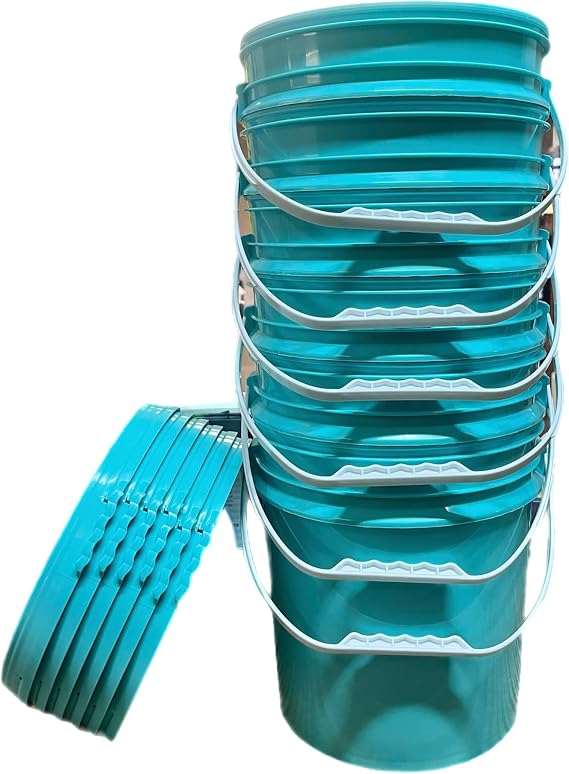 2.5 Gallon Bucket with lid, 6 pcs Pack Aqua Blue, Food Safe Container (Aqua, 6pc with Lid) Great for All-Purpose Usage, Buy in Bulk, Great Saving