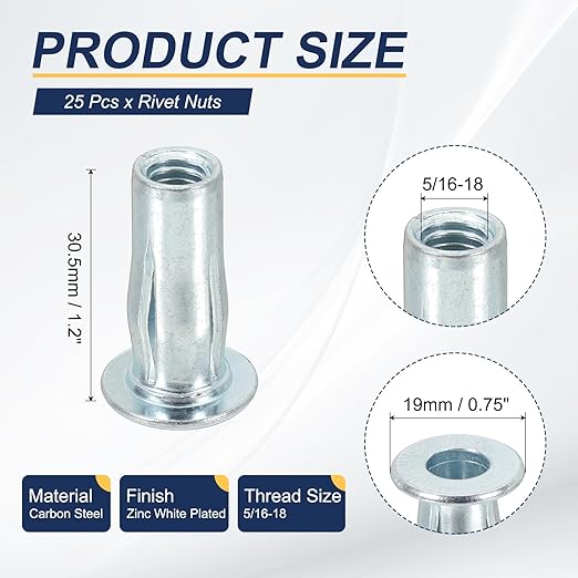 PATIKIL 25 Tuercas de Remache 5/16-18 Acero al Carbón Zinc Blanco miniatura 2
