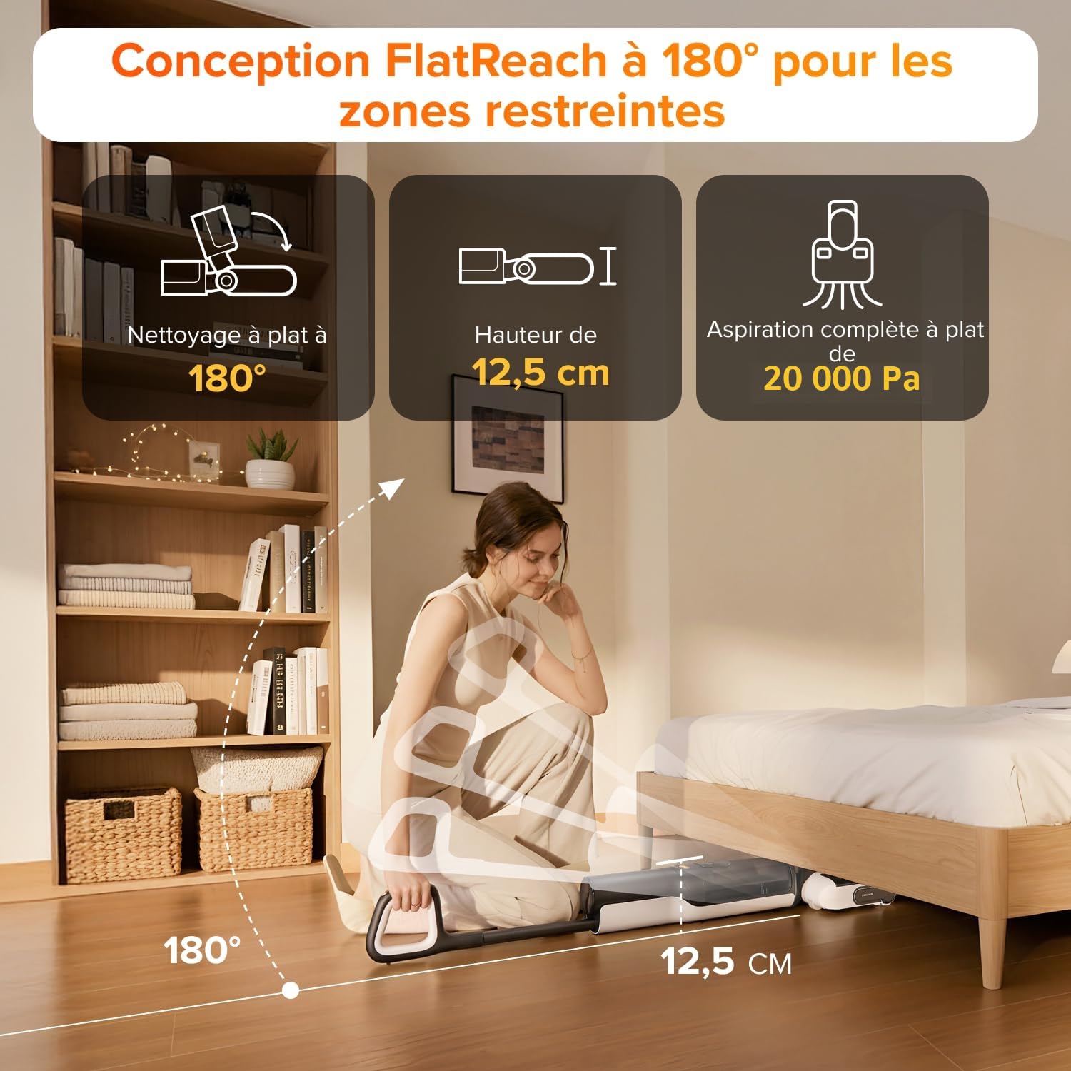 Roborock F25 LT aspirateur laveur 20 000 Pa autonettoyage haute température 90 °C séchage rapide inclinable 180° nettoyage bord à bord sols durs