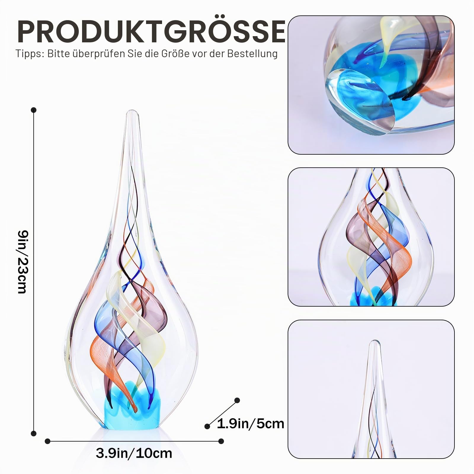 Mundgeblasene Glasskulptur, einzigartige Dekoration im mediterranen Stil, Glasfigur mit kristallähnlichem Finish, dekorative Briefbeschwerer für Bürotisch, Wohnzimmer, Schlafzimmer, Schränke (Rot