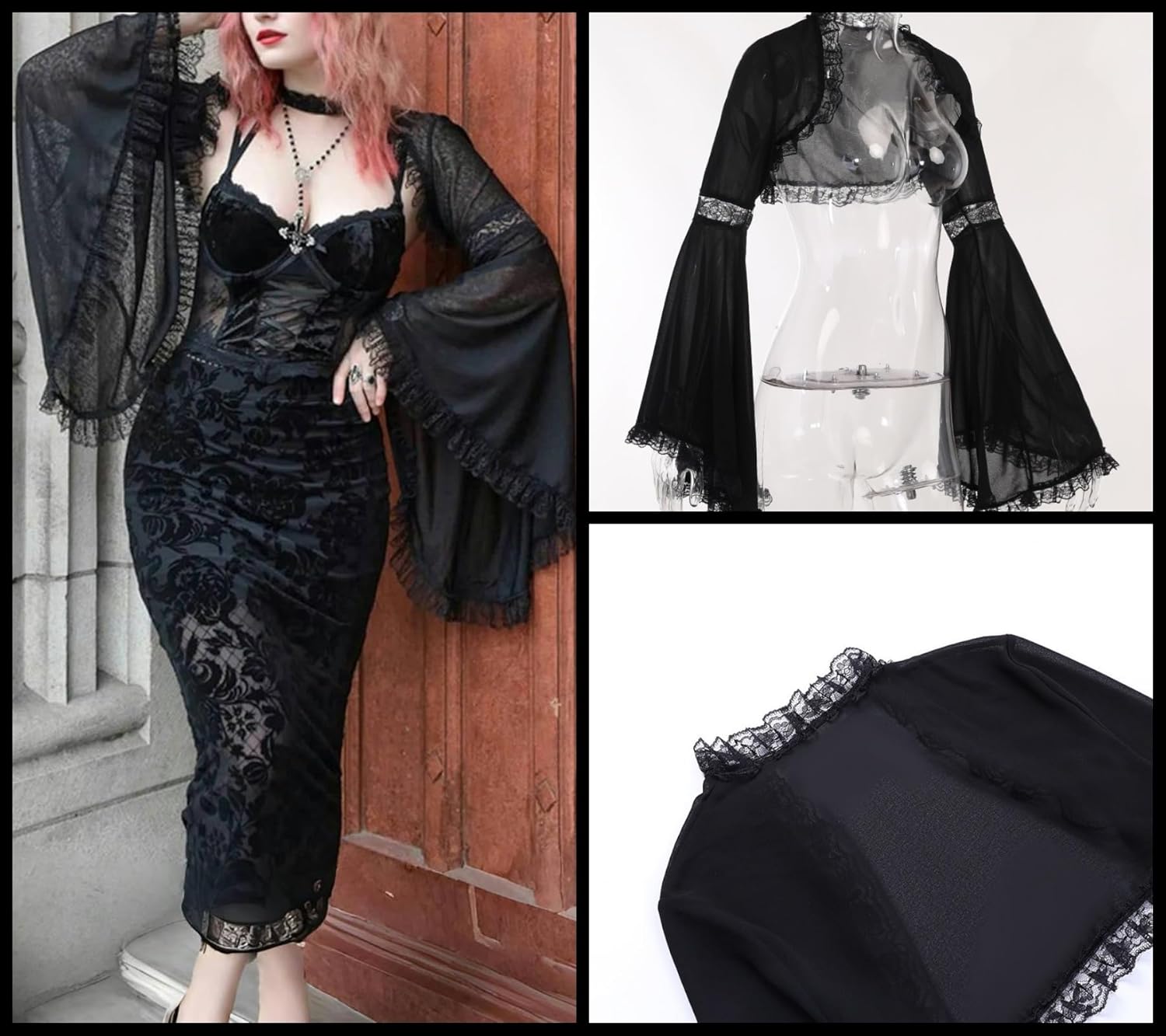 Bolero Shrug Black Lace Crop Top for Women Goth - Image 2