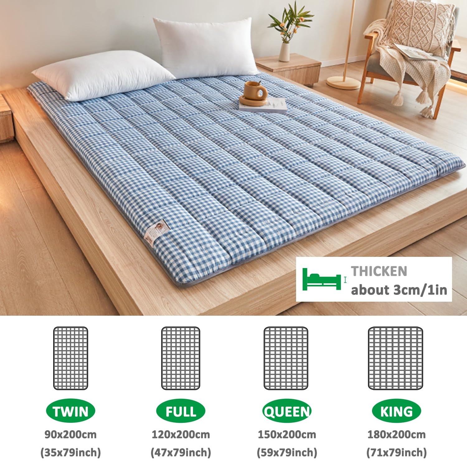 Futon Japonais De Sol, Matelas De Couchage pour Plancher, Tapis De Lit Enroulable, Pliable, Minimaliste, Camping Shiki, Style3, Full/120x200cm
