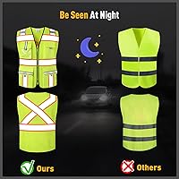 Vista 5 de Chaleco de seguridad clase 2 con cremallera frontal y múltiples bolsillos, chaleco de alta visibilidad, cumple con las normas ANSI/ISEA