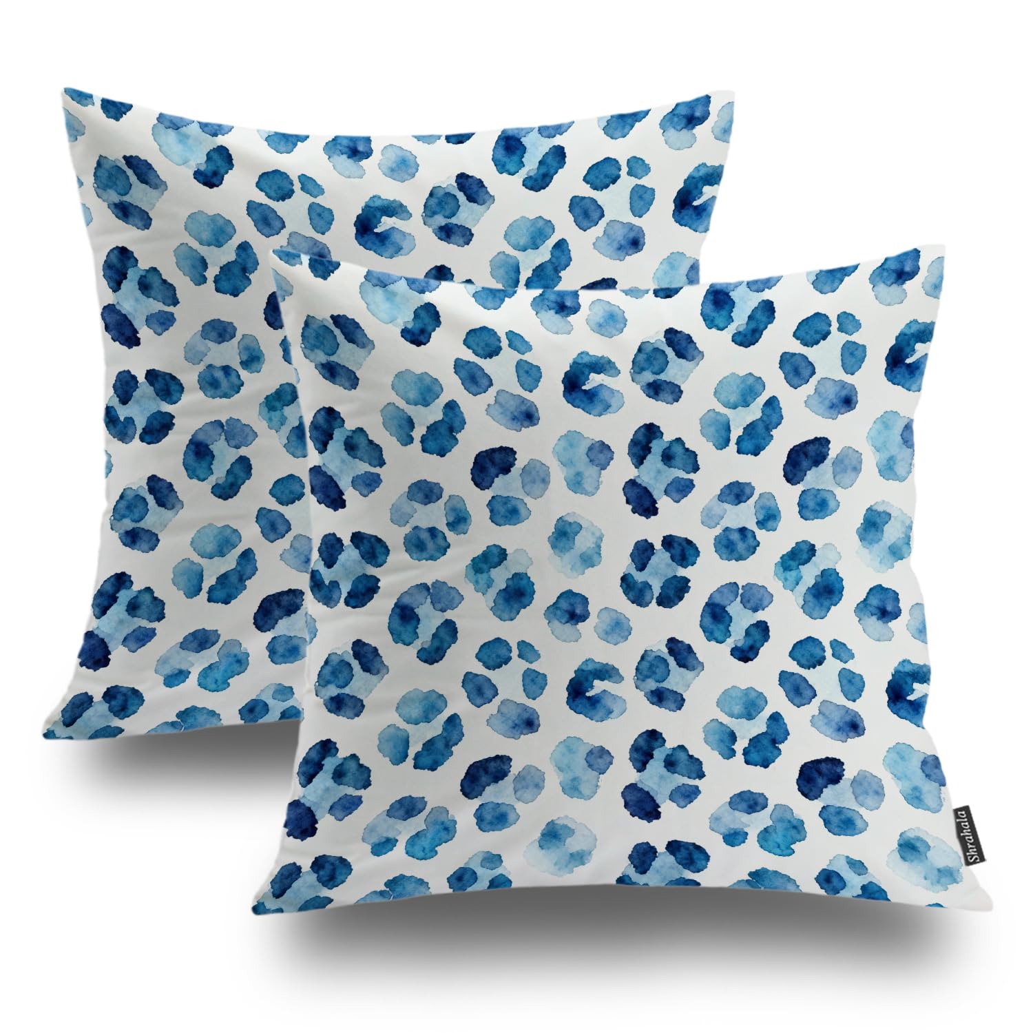 Housse de coussin bleu marine 55x55 lot de 2 taie oreiller carrée salon Shrahala aquarelle