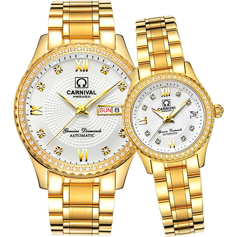 MASTOPMen and Women Automatic Watch Gold Silver Stainless Steel Dress Couple Watches for Her and His Set of 2 …