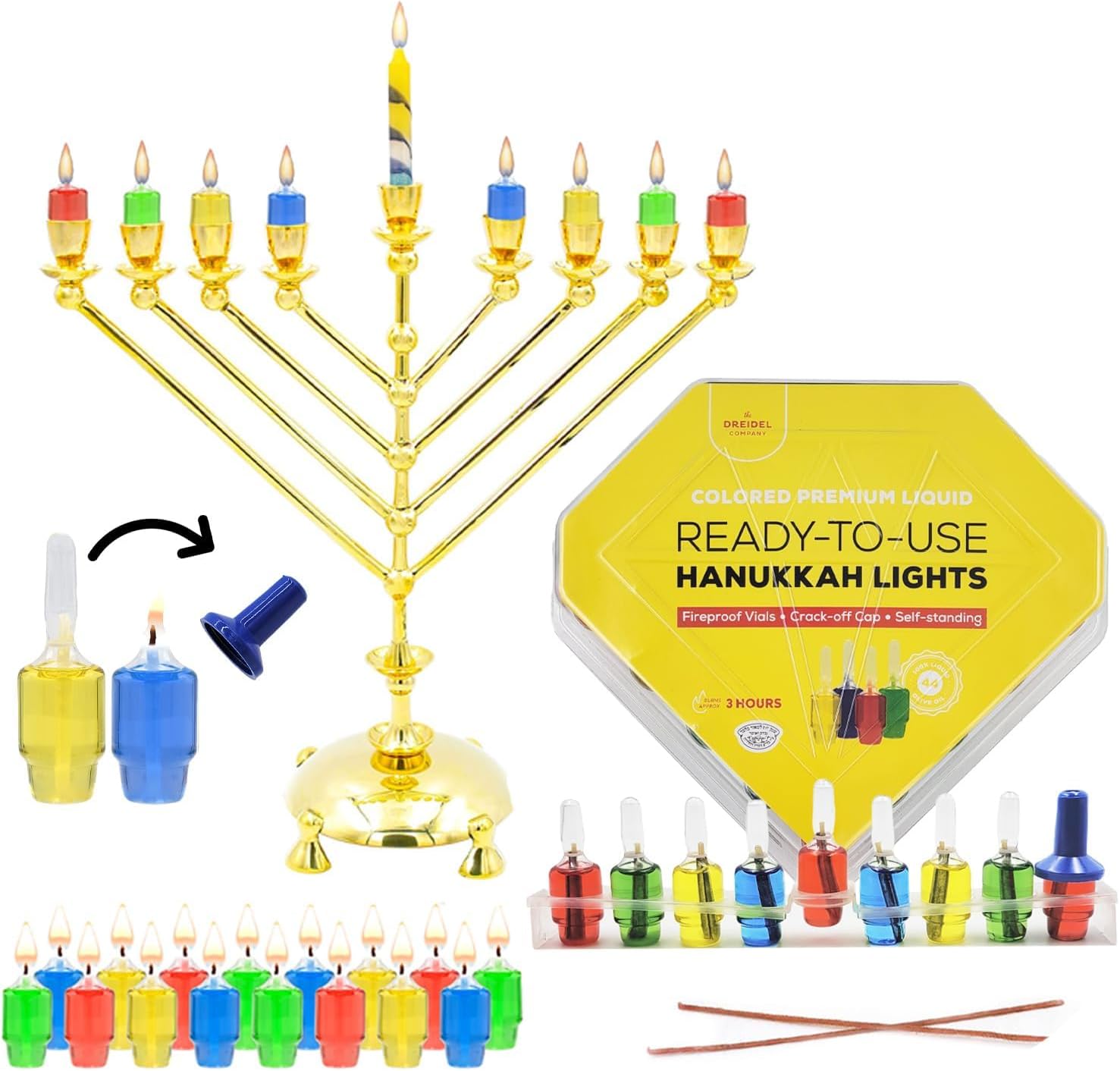 Hanukkah Pre-Filled Olive Oil Glass Cup Candles, 3 Hours, Ready to Use, 44 Cups for All 8 Nights of Hanukkah (Original Olive Oil, Single)