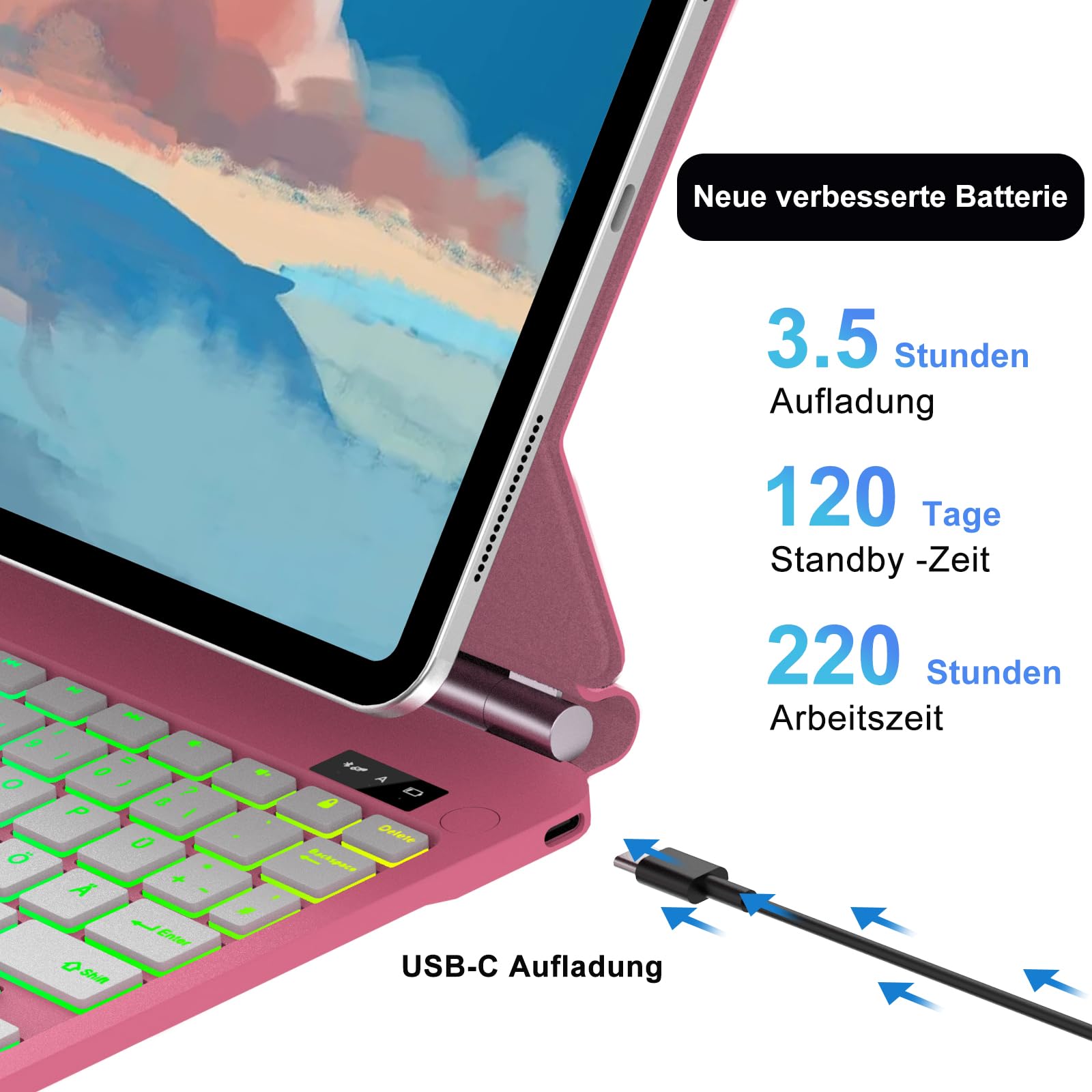 FOGARI Magic Keyboard Funda para iPad Air de 13 pulgadas 2026/2025/2024 (M4/M3/M2) | Magic Keyboard para iPad Pro 12.9 6. / 5. / 4. / 3. Gen with trackpad 7 colores iluminación y soporte magnético rojo