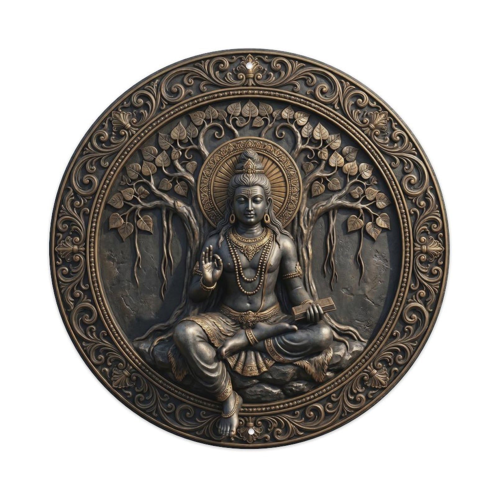 Shiva Dakshinamurti Cosmic Teacher Wisdom Relief Sculpture Metal Tin Sign